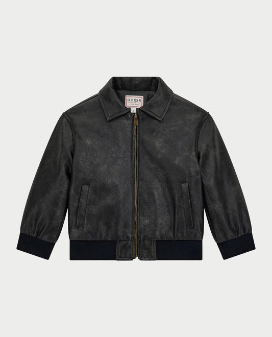 GUESS KIDS PU LEATHER BACK EMBROIDERED  JACKET