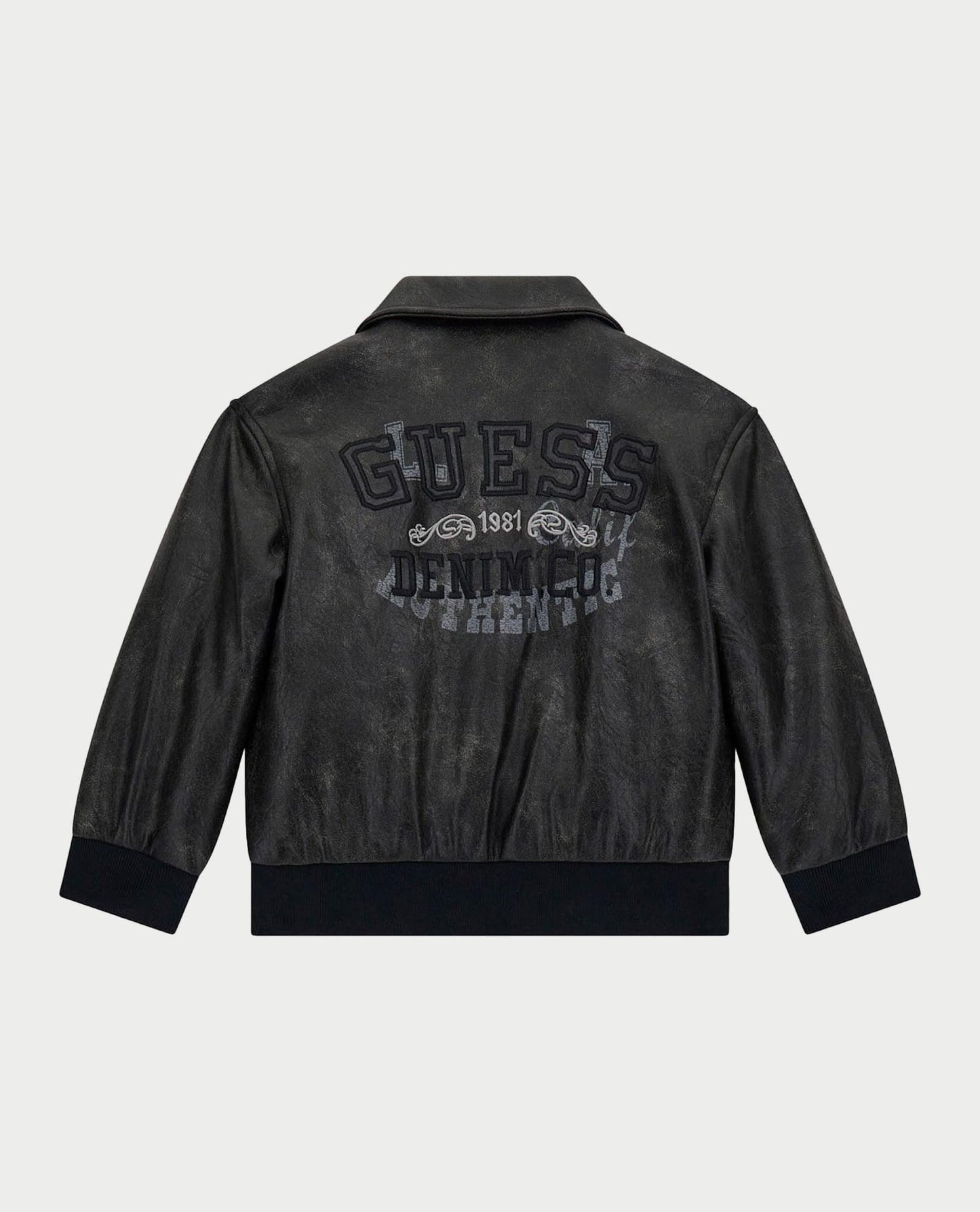 GUESS KIDS PU LEATHER BACK EMBROIDERED  JACKET
