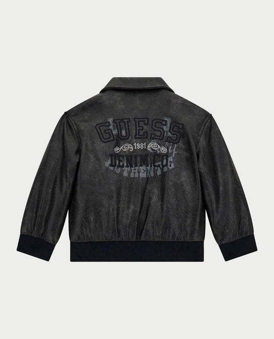 GUESS KIDS PU LEATHER BACK EMBROIDERED  JACKET