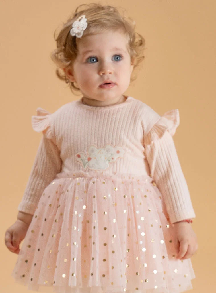 BABY ENERGINO RIB TULLE DRESS