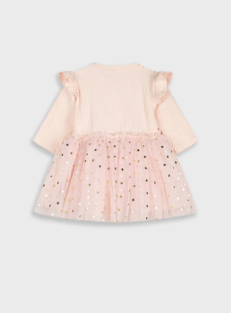 BABY ENERGINO RIB TULLE DRESS