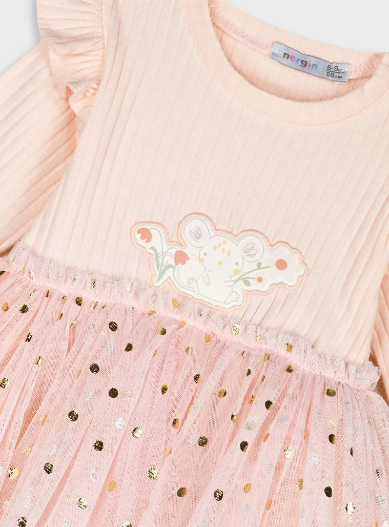 BABY ENERGINO RIB TULLE DRESS