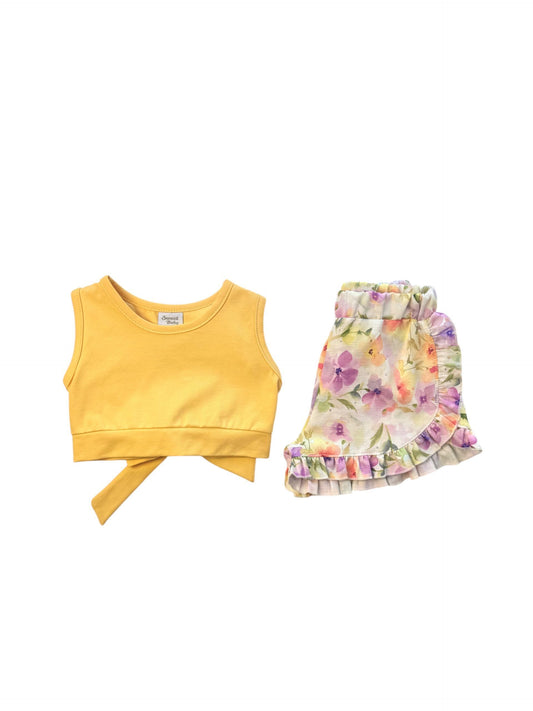 SWEET  BABY SET WITH LILAC PRINTED SHORTS & TOP WITH TIE AT THE BACK