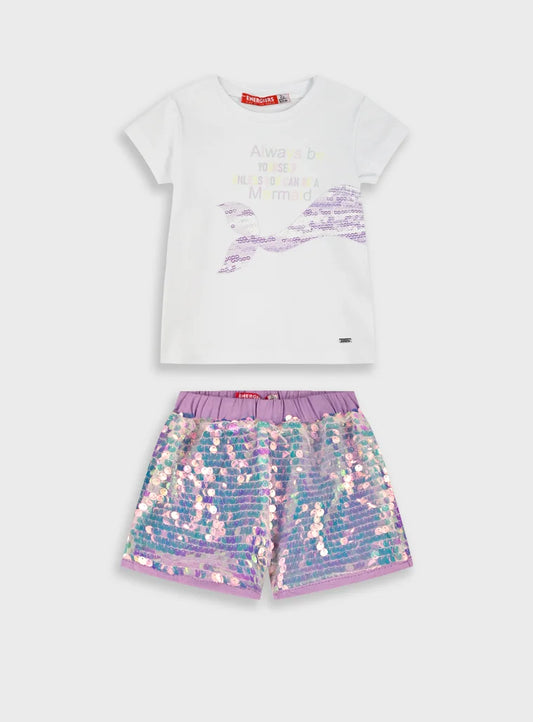 ENERGIERS GIRLS SET T SHIRT & SHORT IN  SEQUINS