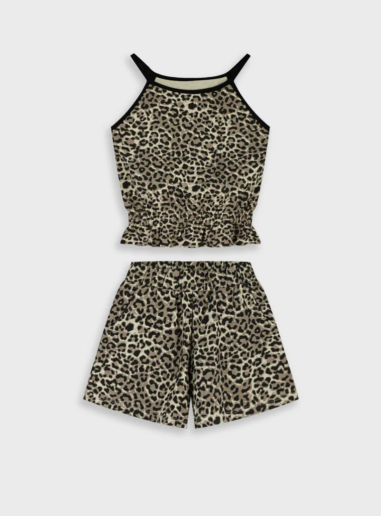 ENERGIERS LEOPARD SET OF SLEEVELESS BLOUSE & SHORTS FOR GIRL.