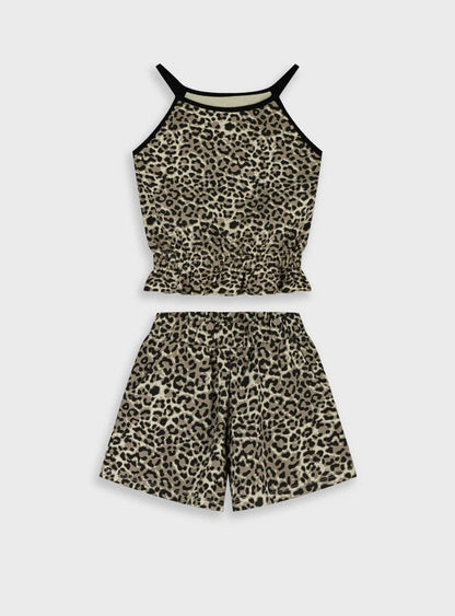 ENERGIERS LEOPARD SET OF SLEEVELESS BLOUSE & SHORTS FOR GIRL.