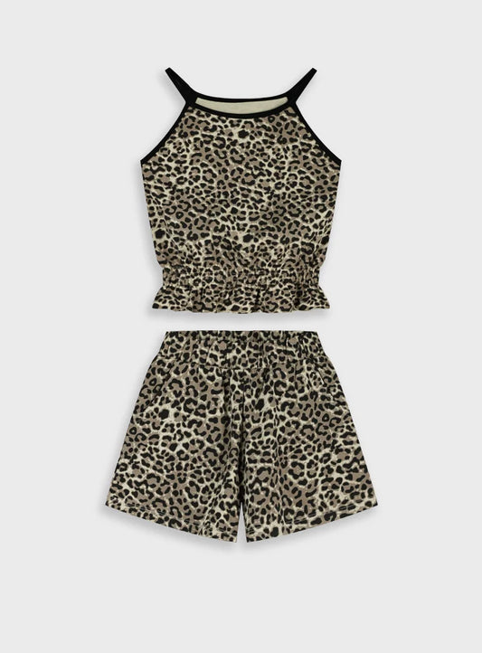 ENERGIERS LEOPARD SET OF SLEEVELESS BLOUSE & SHORTS FOR GIRL.