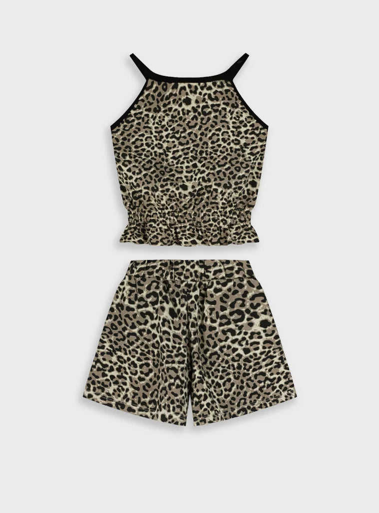 ENERGIERS LEOPARD SET OF SLEEVELESS BLOUSE & SHORTS FOR GIRL.