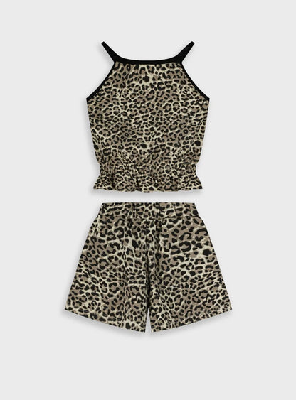 ENERGIERS LEOPARD SET OF SLEEVELESS BLOUSE & SHORTS FOR GIRL.