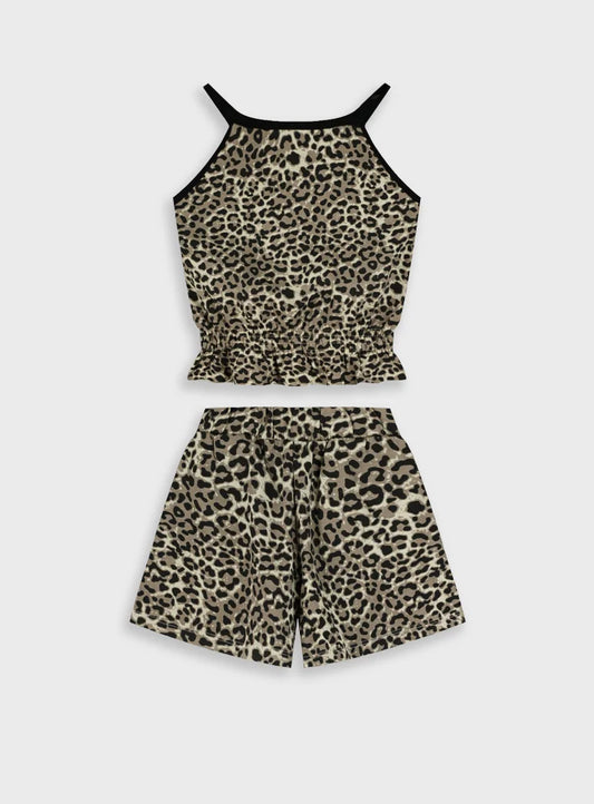 ENERGIERS LEOPARD SET OF SLEEVELESS BLOUSE & SHORTS FOR GIRL.