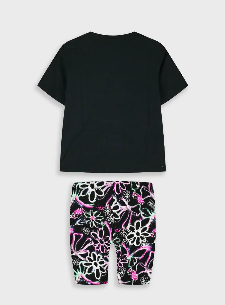 ENERGIERS KIDS PRINTED T SHIRT & BIKER LEGGINS SET