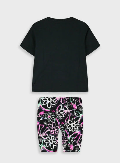 ENERGIERS KIDS PRINTED T SHIRT & BIKER LEGGINS SET