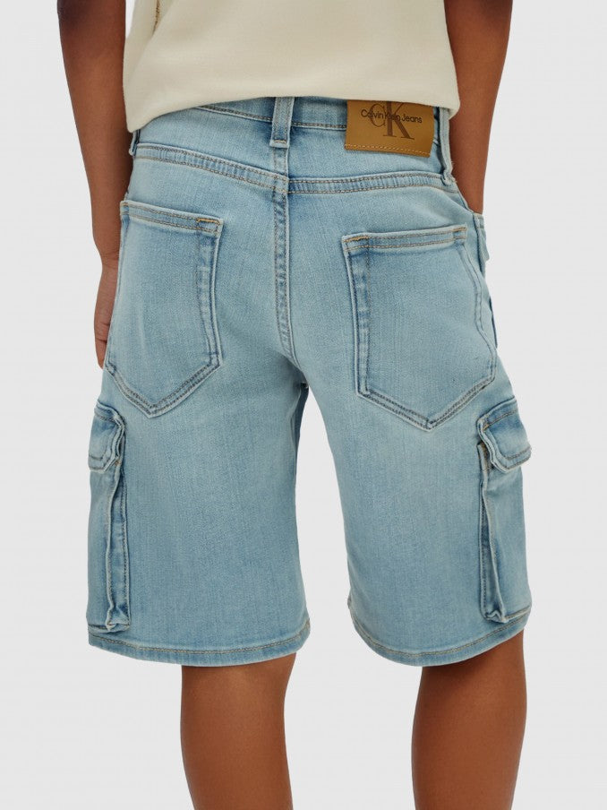 CALVIN KLEIN KIDS LOOSE FIT DENIM CARGO SHORTS