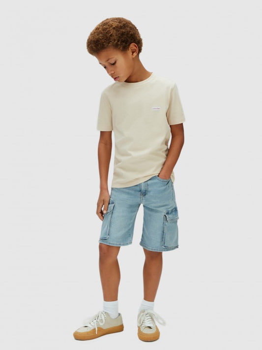 CALVIN KLEIN KIDS LOOSE FIT DENIM CARGO SHORTS