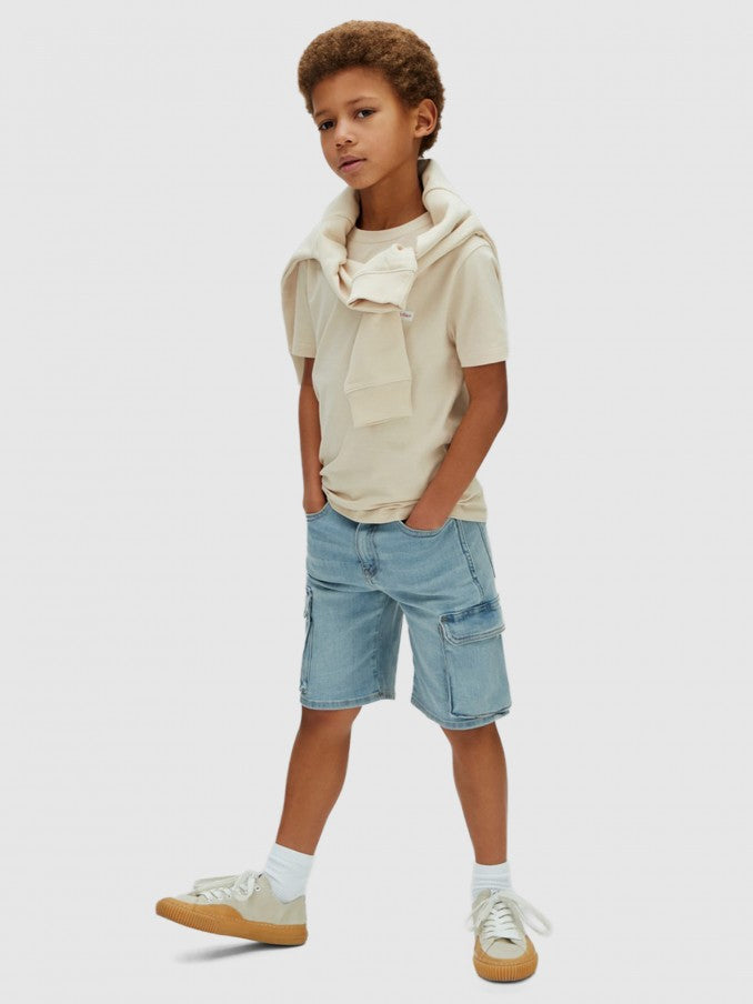 CALVIN KLEIN KIDS LOOSE FIT DENIM CARGO SHORTS