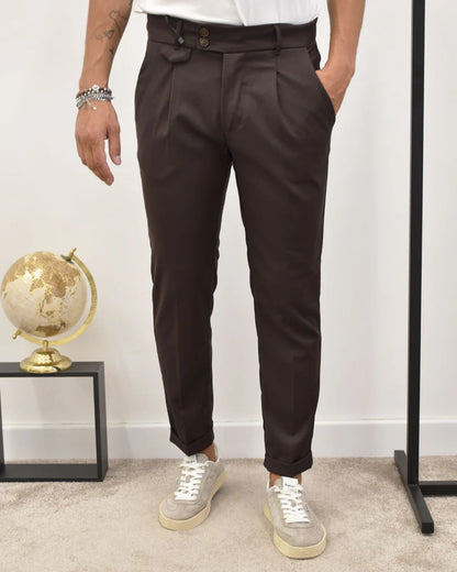 GIANNI LUPO HIGH-WAISTED TROUSERS WITH PLEATS AND FIXED HEM