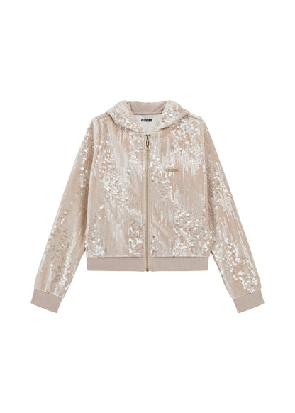 GUESS JEANS ALLOVER SEQUINS HOODED ZIP FOOTER