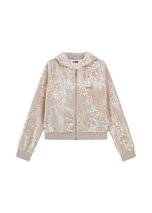 GUESS JEANS ALLOVER SEQUINS HOODED ZIP FOOTER