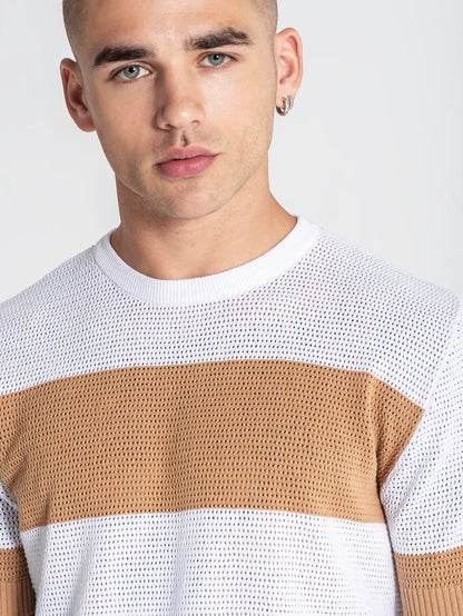GIANNI KAVANAGH CAMEL STRIPED KNIT T SHIRT