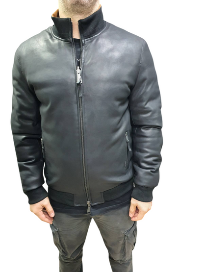 GIANNI LUPO DOUBLE-FACED LEATHER-EFFECT BIKER JACKET