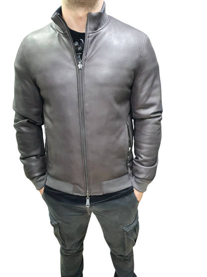 GIANNI LUPO FAUX-LEATHER DOUBLEFACE BOMBER JACKET