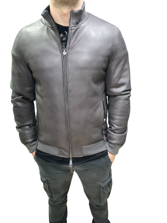GIANNI LUPO FAUX-LEATHER DOUBLEFACE BOMBER JACKET