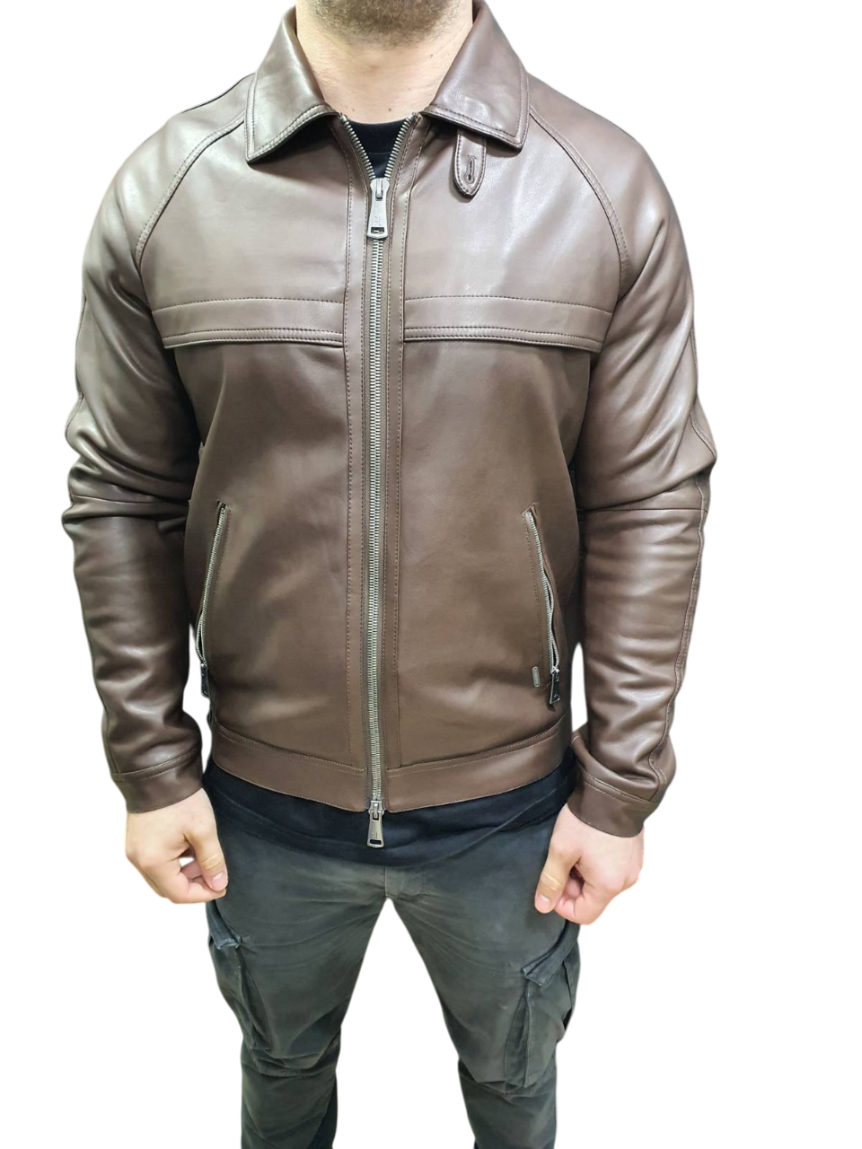 GIANNI LUPO LEATHER-EFFECT BOMBER JACKET