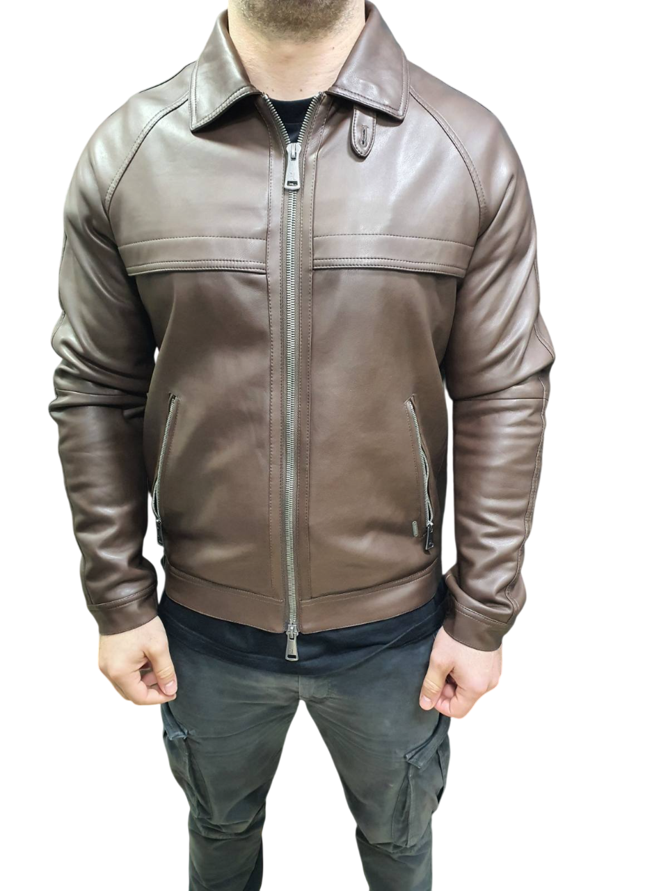 GIANNI LUPO LEATHER-EFFECT BOMBER JACKET