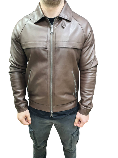 GIANNI LUPO LEATHER-EFFECT BOMBER JACKET