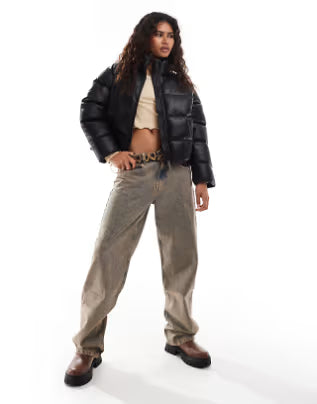 KARL KANI SERIF CROP PU PUFFER JACKET