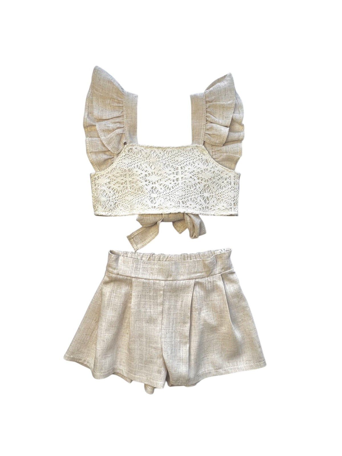 SWEET BABY LINEN SET WITH LACE TOP AND TIE AT THE BACK