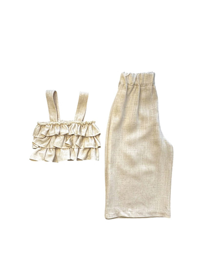 SWEET BABY LINEN SET WITH PANTHEON AND RUFFLED TOP
