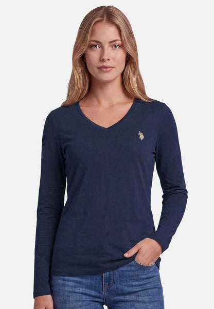 U.S POLO ASSN WOMAN LONG-SLEEVED COTTON V-NECK T-SHIRT