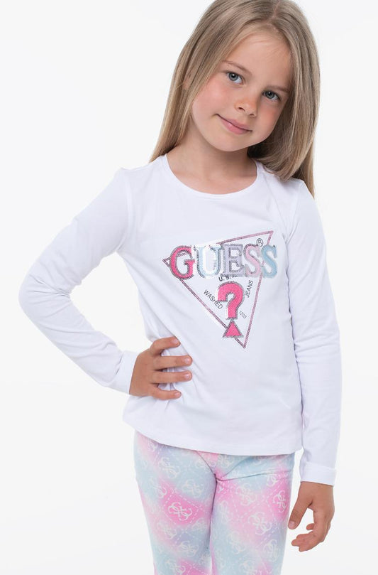 GUESS HIGH LOW LS TRIANGLE LOGO T SHIRT