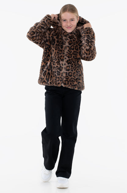 GUESS JEANS HOODED FAUX FUR JACKET