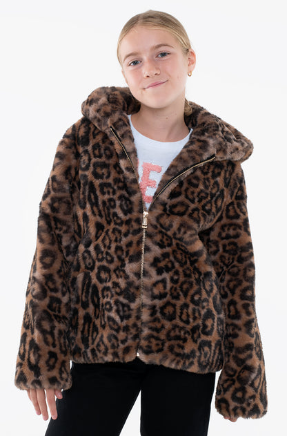 GUESS JEANS HOODED FAUX FUR JACKET