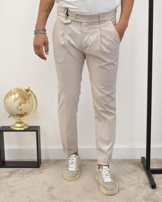 GIANNI LUPO HIGH-WAISTED TROUSERS WITH PLEATS AND FIXED HEM