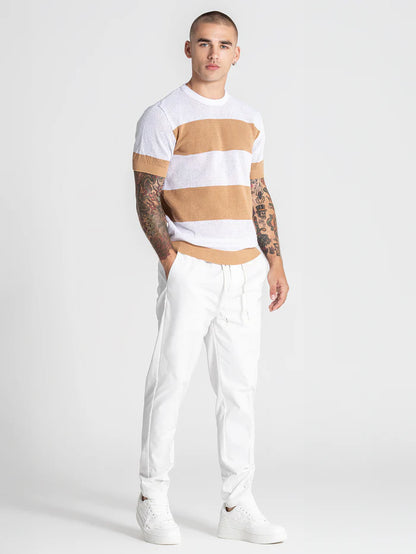 GIANNI KAVANAGH CAMEL STRIPED KNIT T SHIRT
