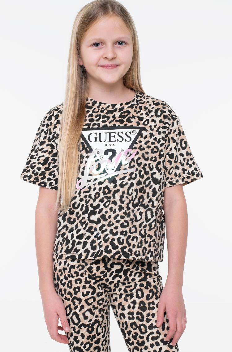 GUESS KIDS LEOPARD LOVE TRIANGLE LOGO MIDI T SHIRT