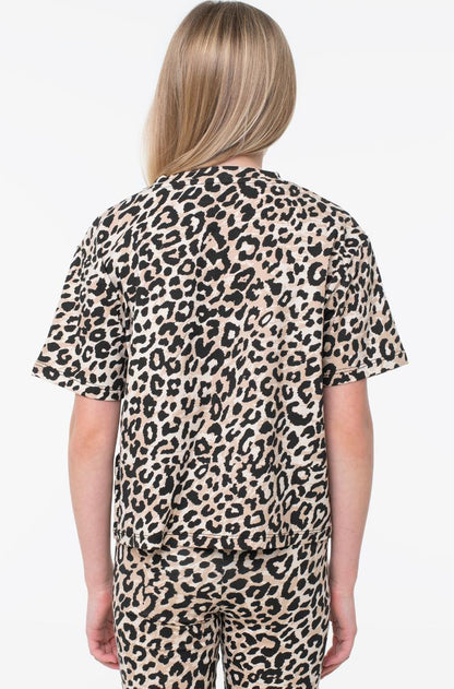 GUESS KIDS LEOPARD LOVE TRIANGLE LOGO MIDI T SHIRT
