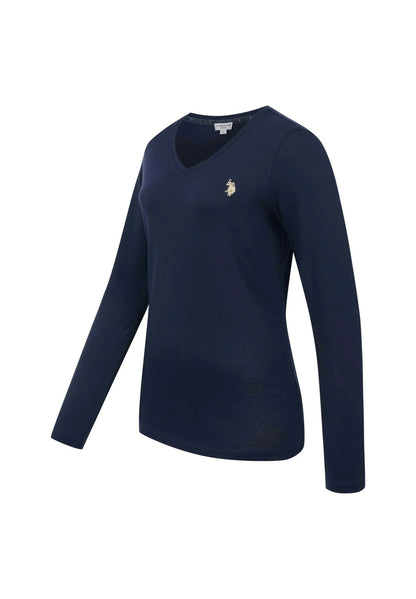 U.S POLO ASSN WOMAN LONG-SLEEVED COTTON V-NECK T-SHIRT