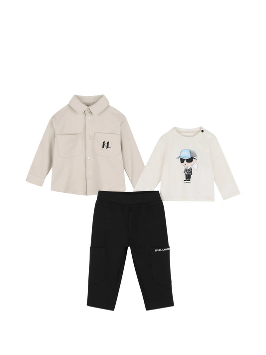 KARL LAGERFELD KIDS LOGO-PRINT THREE-PIECE COTTON SET