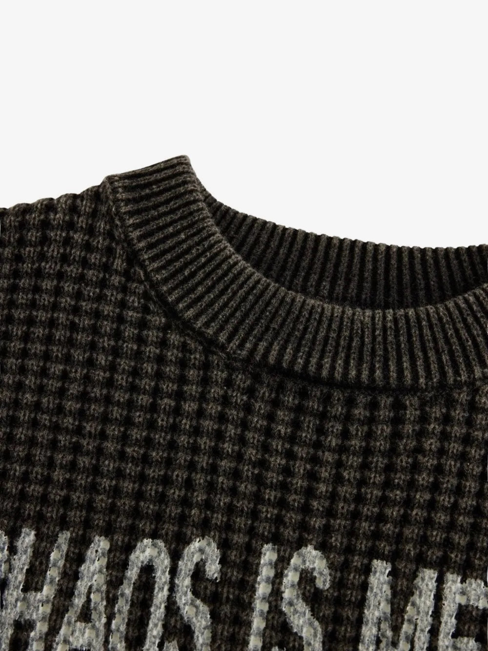 ACUPUNCTURE FASHION DISTRESSED WAFFLE-KNIT SWEATER
