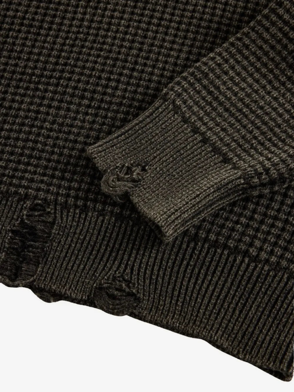 ACUPUNCTURE FASHION DISTRESSED WAFFLE-KNIT SWEATER