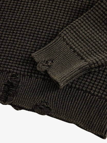 ACUPUNCTURE FASHION DISTRESSED WAFFLE-KNIT SWEATER