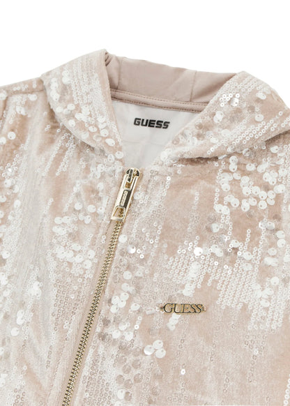 GUESS JEANS ALLOVER SEQUINS HOODED ZIP FOOTER