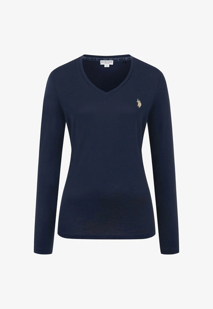 U.S POLO ASSN WOMAN LONG-SLEEVED COTTON V-NECK T-SHIRT