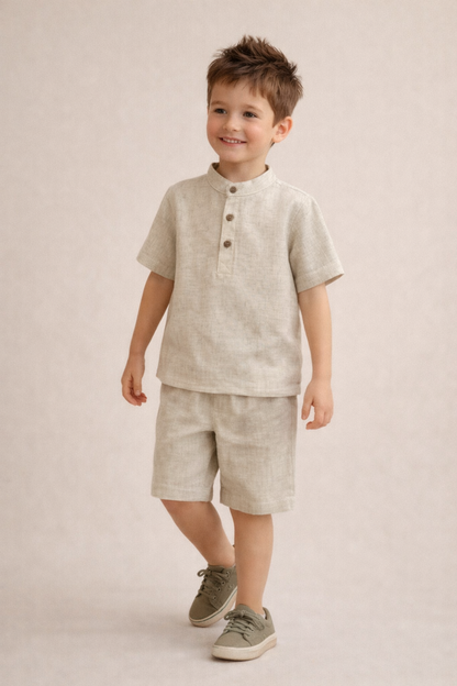 SWEET BABY LINEN SET WITH T-SHIRT AND SHORTS