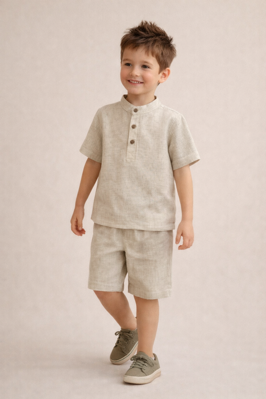 SWEET BABY LINEN SET WITH T-SHIRT AND SHORTS