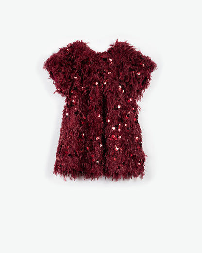 YELL-OH! BURGUNDY DRESS WITH FEATHERS & SEQUINS